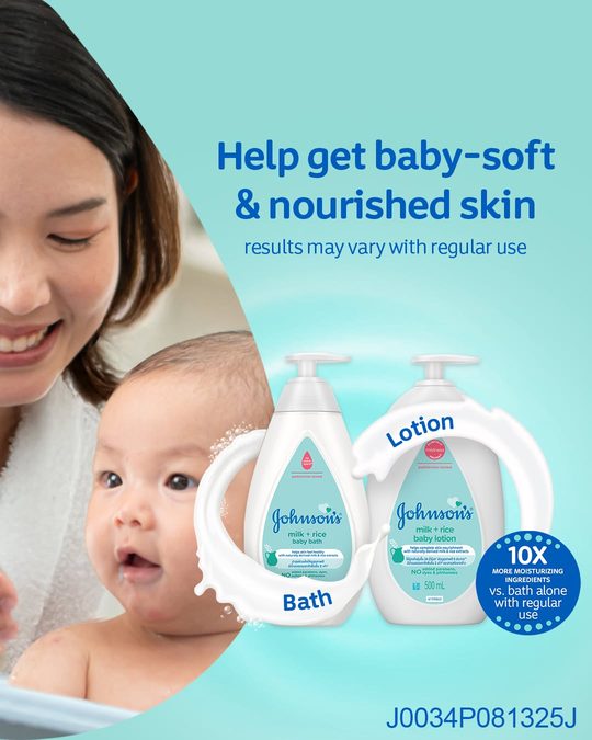 Johnson's Baby Milk and Rice bath and lotion campaign artwork